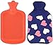 AQUAPAPA Large 1/2 Gallon Classic Non Toxic Natural Rubber Hot Water Bottle with Pink Hearts Blue Knit Cover, Back Pain Relief, Cold Feet Syndrome, 2 Liters