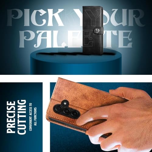 Image of WOW IMAGINE Shock Proof Flip Cover Back Case for Samsung Galaxy M17 5G | A17 5G | F17 5G (Magnetic Button Flip Case | Wallet Pockets & Stand | Leather Finish | Alder Brown)
