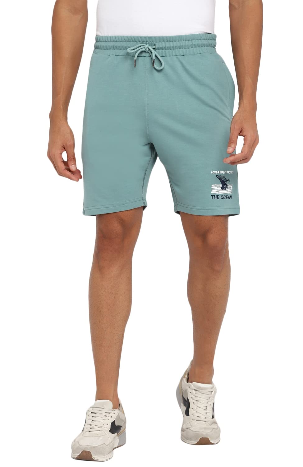 Alan Jones Men’s Casual Bermuda Shorts – French Terry, Placement Print, Regular Fit with Drawstring Waist & Side Pockets | Summer Lounge Wear