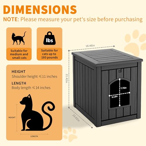 Image of Cat Litter Box Enclosure, Plastic Hidden Litter Box Side Table with Openable Front Door, Cat Box Enclosure Cabinet for Indoor & Outdoor Use, Weatherproof, Easy to Clean & Assemble, Black