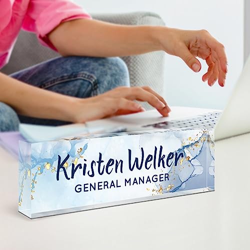 Image of Name Plate for Desk, Desk Name Plate Personalized, Office Decor for Women Men, Acrylic Desktop Accessories, Office Appreciation Gifts for Boss Social Workers Nurse Teacher Employee (Blue /White)