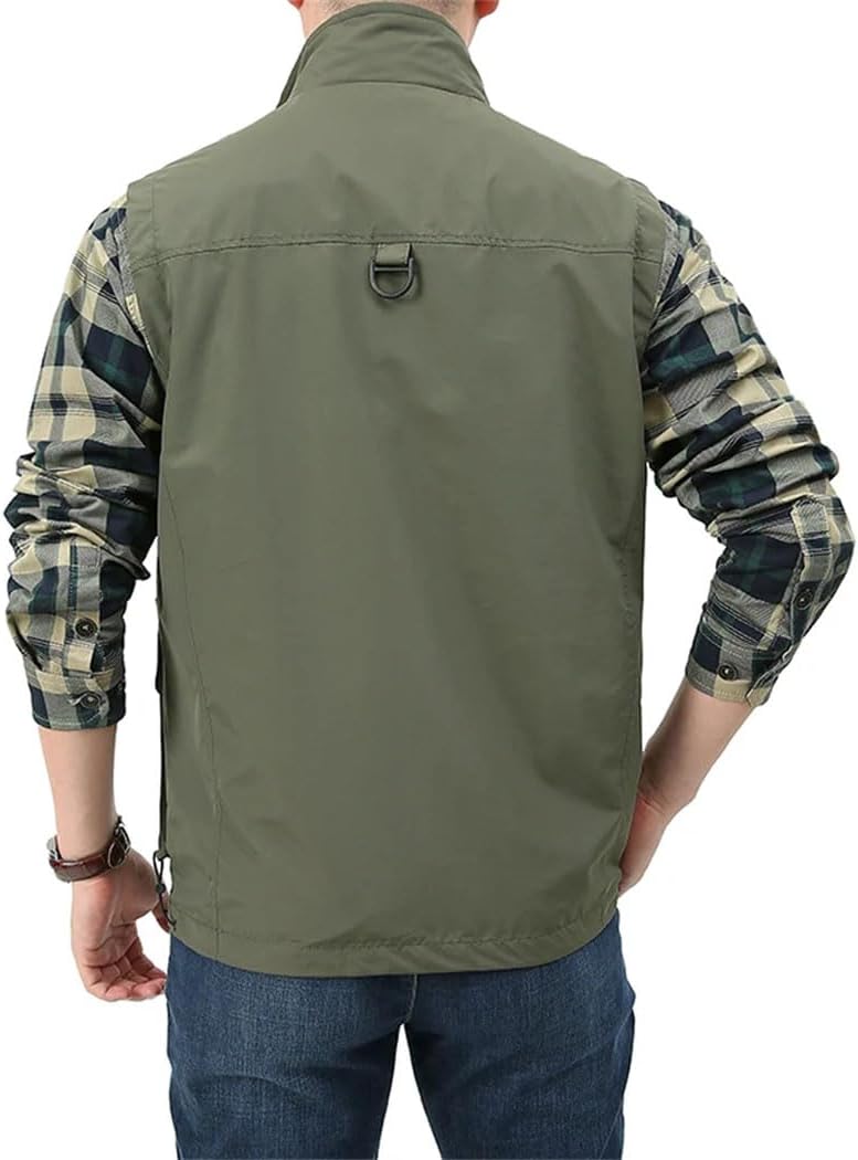 Men's Outdoor Cargo Vest Work Photo Travel Vest Multi Pockets Zip Up Sleeveless Jacket