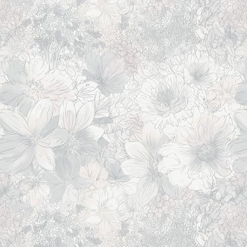 Heroad Floral Peel and Stick Wallpaper Vintage Grey/Pink Contact Paper Removable Self-Adhesive Wall Paper for Cabinets Bedroom Bathroom Waterproof Renter Friendly Mural Decor Vinyl Roll 17.3''x78.7''