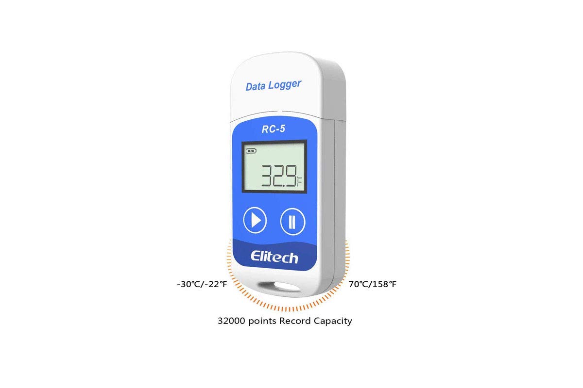 Same-Day Shipping Multiuse Temperature Data Logger (Range:-30°c to 70°c) for Pharmaceuticals,Warehouse Alongwith Factory Calibration Certificate Model: Elitech RC5 by INSTRUKART