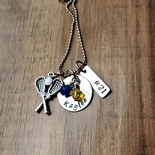 Hand Stamped Personalized Lacrosse Necklace - LAX necklace - Girls Lacrosse team gift - Pick Team Colors3