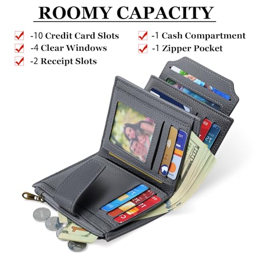 Airkit Small Wallet Women RFID Blocking Genuine Leather Bifold Compact Card Holder for Women with Zipper Coin Pocket 4 ID Windows by Airkit - Image 2