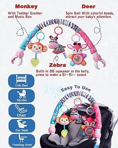 Image of Pau1Hami1ton Baby Stroller Arch Toys, Car Seat Toys,Bouncer Toy Bar /Mobile for Bassinet,Adjustable Baby Hanging Toys Fit for Crib Bed,Stroller,Car Seat.S-19(Pink Zebra)
