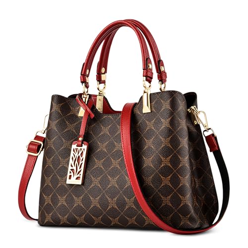 DIRRONA Damen Handtasche Mittel Schultertasche Casual Umhängetasche PU Leder Tasche Shopper Party Top Tragetasche Eleganter Druck Frauen Henkeltaschen Mit Anhänger