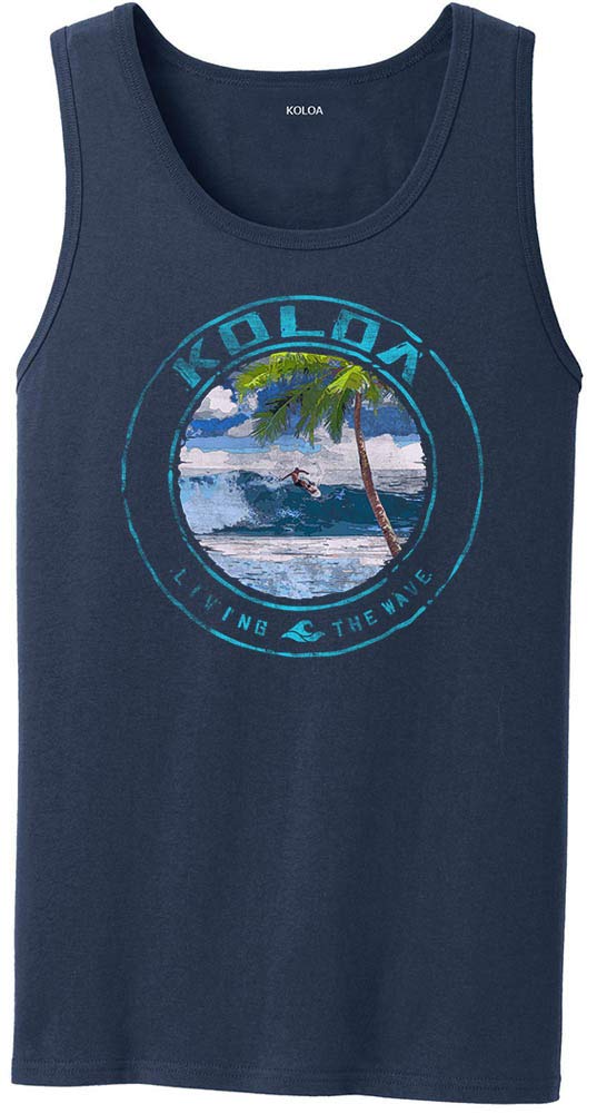 Koloa Surf Company - Mens Watercolor Vintage Surfer (Large-Navy Heavyweight Tank Top/C)