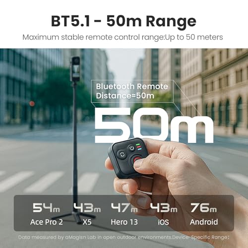 Image of Bluetooth Remote Control for Insta360 X5 /X4 /X3 /X2 /Go 3S /ACE Pro 2, GoPro Camera Shutter Remote with Type-C Charging - 164ft Range, Compatible with iPhone 12-17 Pro Max, GoPro 8-13, Android Phones