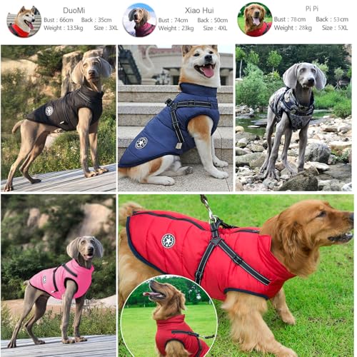 Oncpcare 2 in 1 Große Hundejacke mit Geschirr, Outdoor Hundesport Weste, Warm Haustier Wintermantel für große Hunde (Camo)