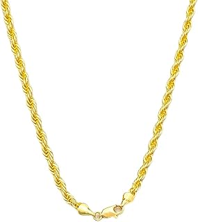 14K Solid Yellow Gold Rope Chain Necklace, Diamond-Cut Finish, Widths 1.5mm–4.2mm, Unisex Gift, Length 16-36Inch