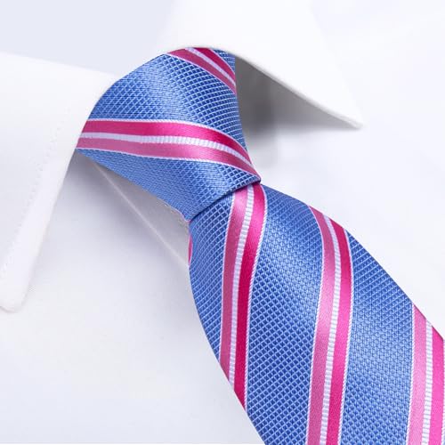 Image of DiBanGu Striped Tie Set for Men Silk Woven Plaid Necktie and Pocket Square Cufflinks Business Wedding