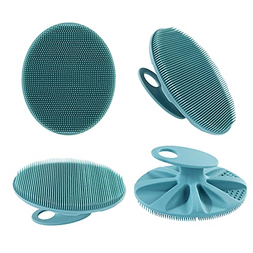 INNERNEED Food-Grade Soft Silicone Body Cleansing Brush Shower Scrubber, Gentle Exfoliating and Massage for All Kinds of Skin (Purple+Dark Green)