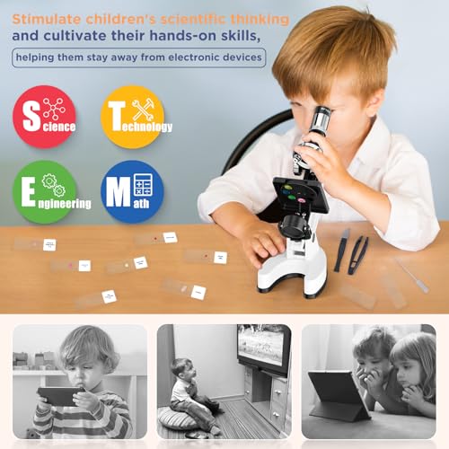 Image of MAXLAPTER 100X-1200X Kids Microscope Kit: Children Microscopes Set | Nature Exploration STEM Science Microscopio with Metal Frame Slides LED Light Portable Carrying Box for Student Beginner