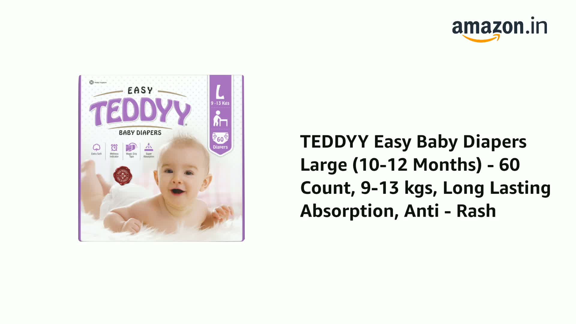 Buy TEDDYY Easy Baby Diapers Large (10-12 Months) - 60 Count, 9-13