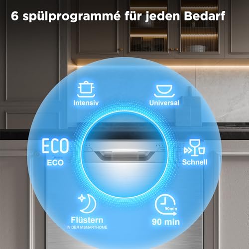 Midea Geschirrspüler 60cm Freistehend, SF 3.60N PRO Spülmaschine mit WLAN, 14 Maßgedecke, Geschirrspüler Unterbaufähig, 5 Programme, Höhenverstellbarer Oberkorb, 47 dB, Inox