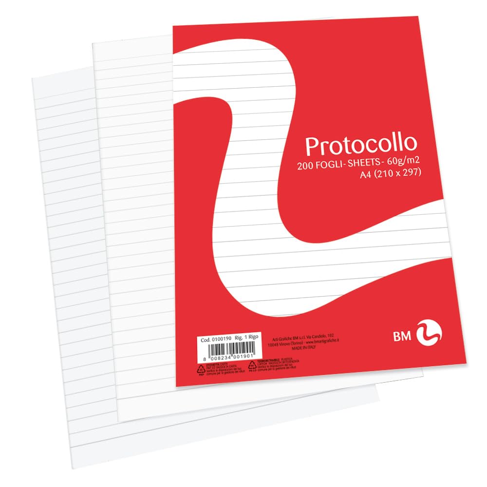 BM BeMore A4 0100190 Ruling 1R Ruling Rules Without Margins Paper 60 GSM Blister Pack of 200 Sheets
