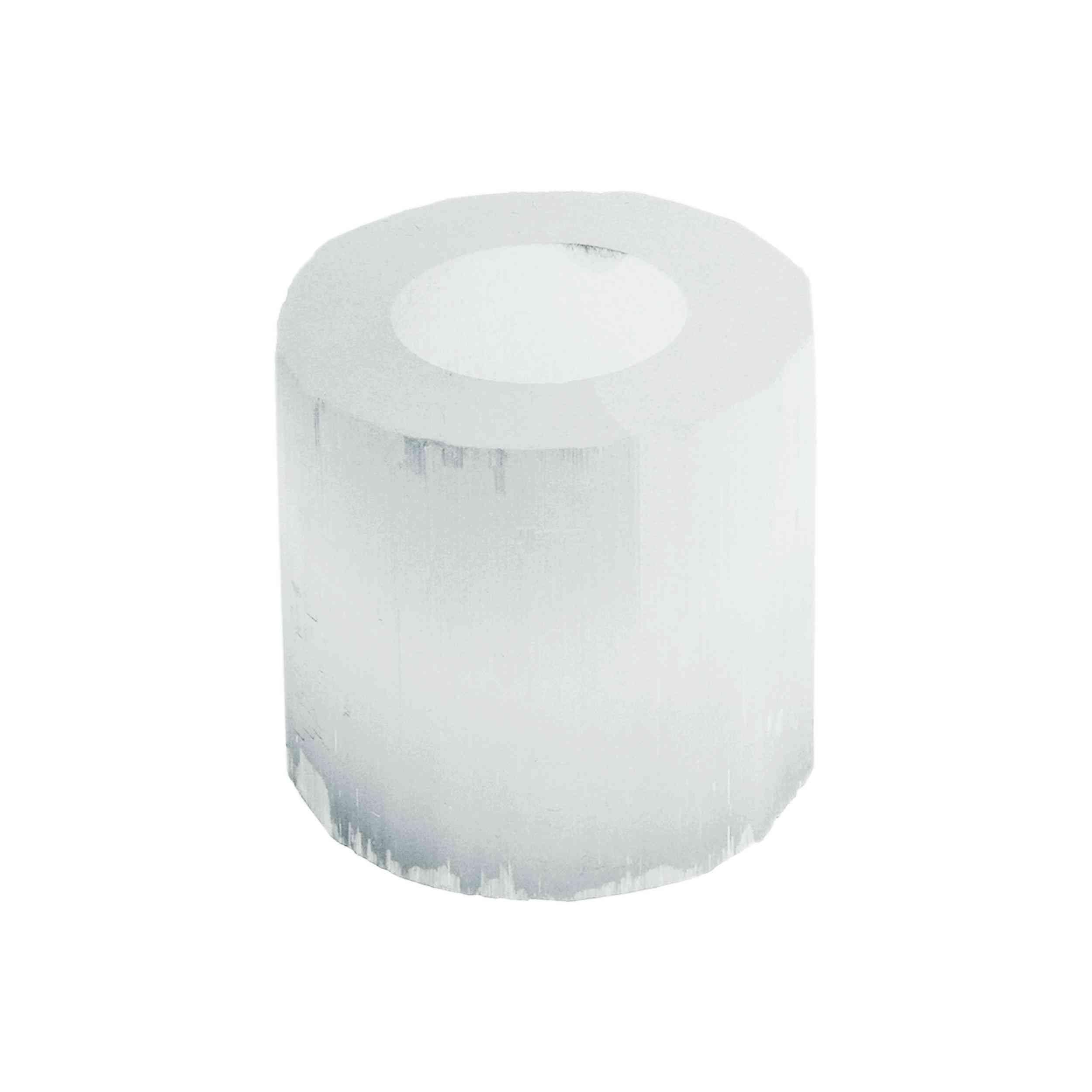 NKlaus Selenite Tea Light Holder 8 x 8 cm - Round Crystal Candle Holder Made of Natural Stone, Lantern for Meditation, Spiritual Rituals & Harmonious Home 16658