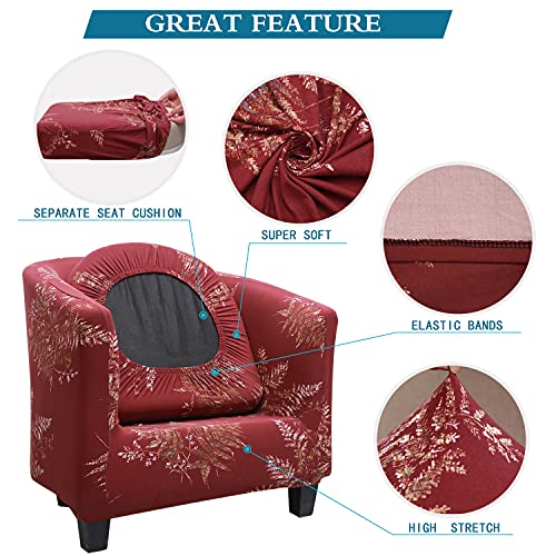 Gemlynn 2 Pcs/Set Chair Cover Chair Slipcover Sofa Cover Furniture Protector Couch Club Chair Slipcover With Arms (Wine Red-Leaves, 1 Set) #TOP2