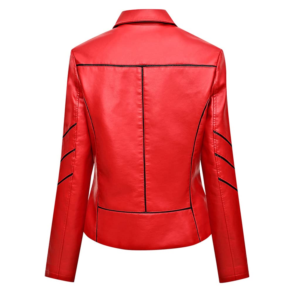 JMKEY Veste de moto pour femme en cuir synthétique avec col cranté et revers, style 2, L