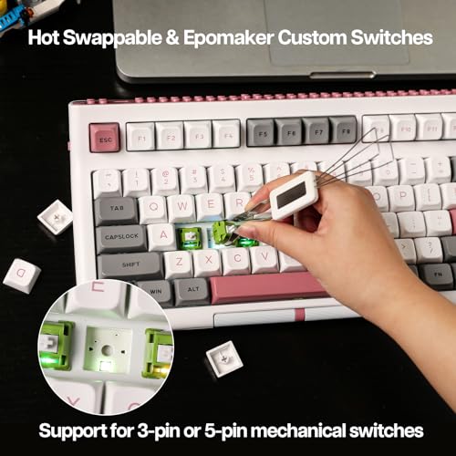 Image of EPOMAKER Brick 87 Mechanical Keyboard with Stackable Block Strip and Buttons, Custom Keyboard, Bluetooth /Wireless /USB-C, Hot-Swap, RGB Lighting, for Win /Mac /Game (GreyPink, Wisteria Linear)