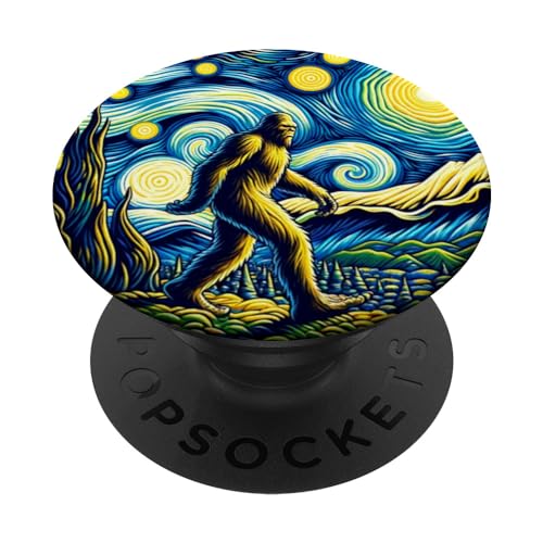 Divertente Bigfoot Notte stellata Van Gogh, Parodia Fantascienza Sasquatch PopSockets PopGrip Intercambiabile