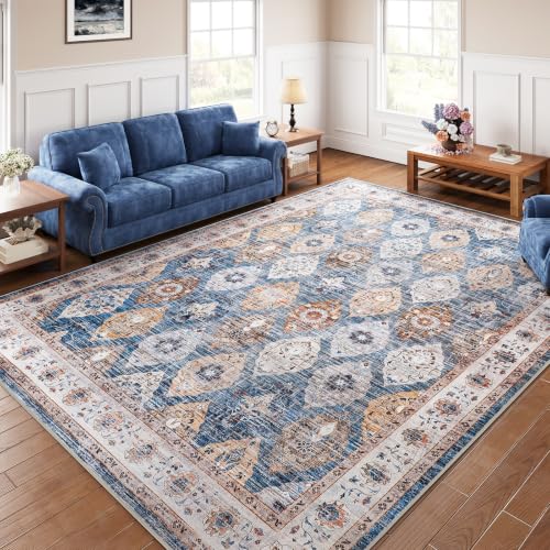 Image of HOOBRO Washable Rug 8 x 10 Area Rugs for Living Room, Non-Slip Stain Resistant Rug, Low Pile Soft Rug Indoor Large Carpets Pet Friendly Mat, for Bedroom Kitchen Dining Room, Light Blue BU05AR01