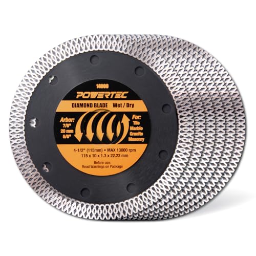 Image of POWERTEC 4-1 /2 Inch Diamond Saw Blades for Angle Grinder 6 Pack, Super Thin Turbo Mesh Rim Tile Blades for Cutting Porcelain, Granite Tile & Ceramic Tile, 4.5 inch Diamond Blades (14000-P6)