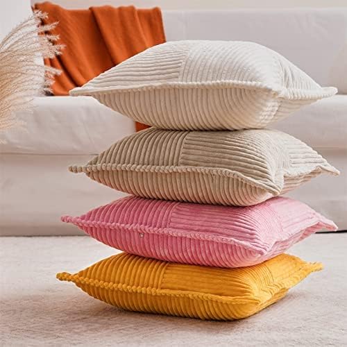 Miniatura 2 de Topfinel Juego de 2 fundas de almohada rosas de 18 x 18 pulgadas para sofá, sala de estar, fundas de cojín decorativas de pana entretejida, fundas