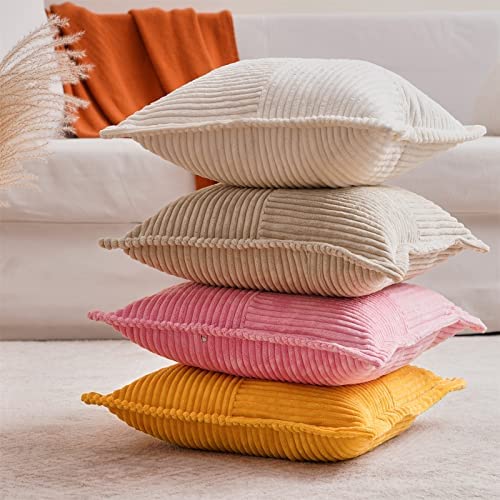 Topfinel Baby Pink Throw Pillows Covers 18 X 18 Set Of 2 For Couch Living Room,Splicing Corduroy Wide-Brimmed Decorative Cushion Covers,Rustic Farmhouse Pillowase For Girl's Room Bed Sofa. #TOP1