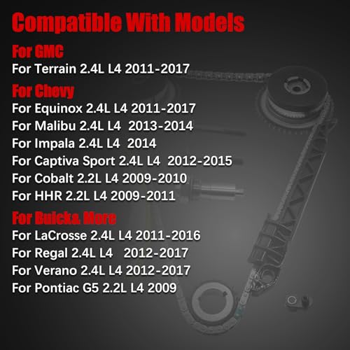 Image of 2.4 Timing Chain w /Head Gasket Water Pump Set for GMC 2011-2017 Terrain for Chevy Equinox Malibu,for Buick Regal Lacrosse 2.4 Ecotec 9-4201S HS26517PT Cylinder Head Bolts VCT Selenoid Actuator Gear