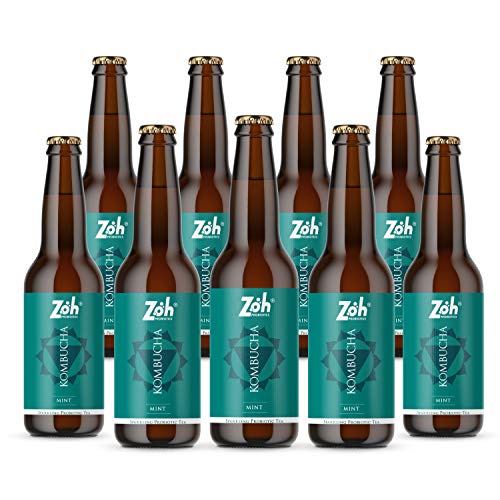 Image of Zoh Probiotics Mint Kombucha |(330 Ml, Pack Of 9)Green Tea With Detoxifying Acids, And Digestive Enzymes. Raw, Unfiltered, And Unpasteurized With Mother. Made With Real Mint Tea, 6.4 Kg