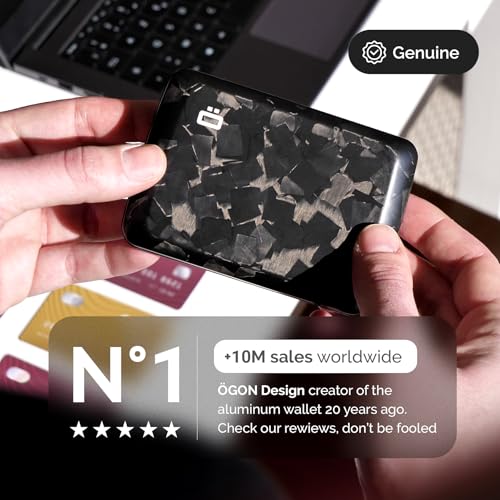 ÖGON -DESIGNS- Forged carbon fiber card holder with metal lock, RFID Protection against fraud & demagnetization, Compact wallet, Smart Case OSLO model3
