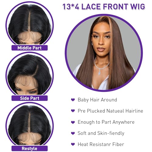 Joedir 13x4 Straight Lace Frontal Wigs for Black Women Synthetic Light Yaki Straight Glueless Wigs with Pre-plucked Baby Hairs - Image 3