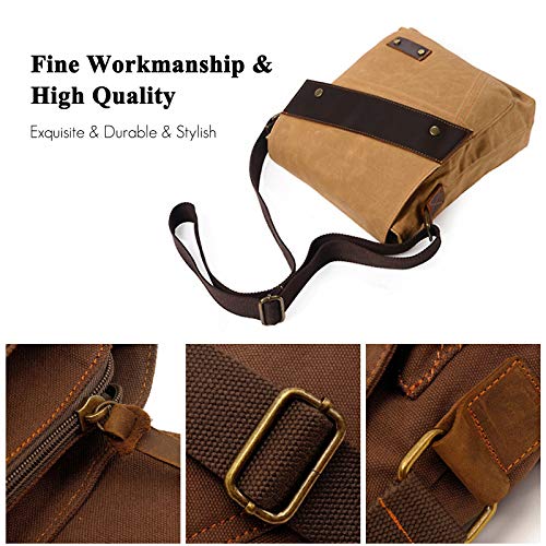 FANDARE Vintage Mensajero Messenger Bag Crossbody Bolso Bandolera Shoulder Bag Estudiante Viaje Trabajo Escuela Bolso Hombre Mujer Lona Caqui