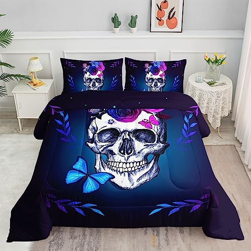 Datura Home Gothic Skull Comforter Bedding Set Floral Death Sketching Bedding Set With 1 Comforter And 2 Pillowcases For Boys And Girls Teens Adults,All Season(Gothic Twin) #TOP11