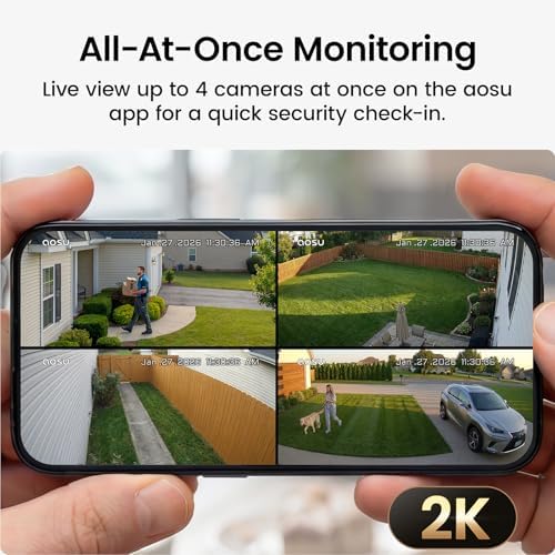 aosu Outdoor Security Cameras Wireless Home Surveillance System, Solar Powered, Cross-Cam Tracking, True 2K HD Night Vision, Spotlight, Motion Alert, No Subscription Required, Easy Setup, 6-Cam-Kit - 3