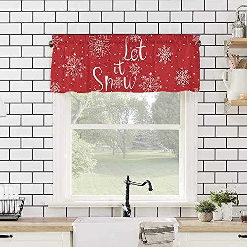 Red Christmas Curtain Valances For Window, Christmas Snowflake Kitchen Curtain Window Curtain Toppers And Valances Decor, Rod Pocket Tier Curtains Treatment Drapes, 54X18In Let-It-Snow Xmas Decor #TOP3