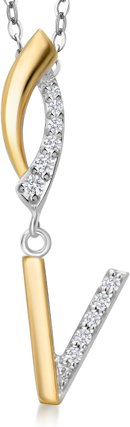 Initial Pendant Necklace Letter A to Z Alphabet | 10K Yellow Gold and 925 Sterling Silver | White Lab Grown Diamond | Gift Women Mother's Day Wife Mom Girlfriend Anniversary Birthday | By Keren Hanan