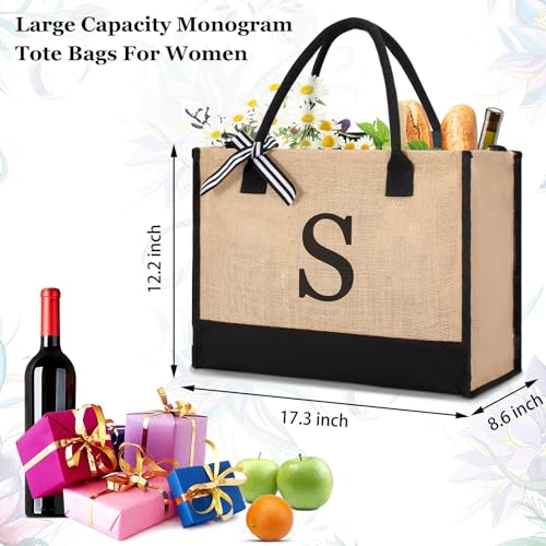Image of GASSDA Initial Canvas Tote Bag Birthdays Gift for Women Mom Teacher Friend Bridesmaid,Custom for Wedding Beach Holidays