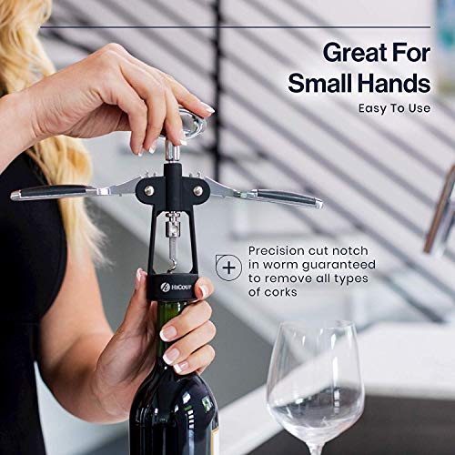 HiCoup Corkscrew Wine Opener - Ergonomic, Double Winged Beer and Wine Bottle Openers - Easy to Use, Stainless-Steel Corkscrews with Stopper & Gift Box - Kitchen Accessories - Matte Black by HiCoup Kitchenware - Image 5