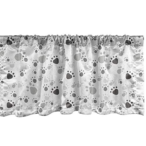 Lunarable Grey Window Valance, Pattern with Random Footprints Paw Traces Pet Legs Friendly Cats and...