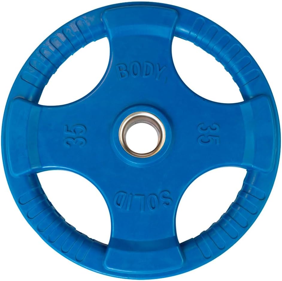 Body-Solid Quad Grip Design Rubber Plate - Olympic Weight Plates with Rubber Coating for Weight Lifting and Strength Training