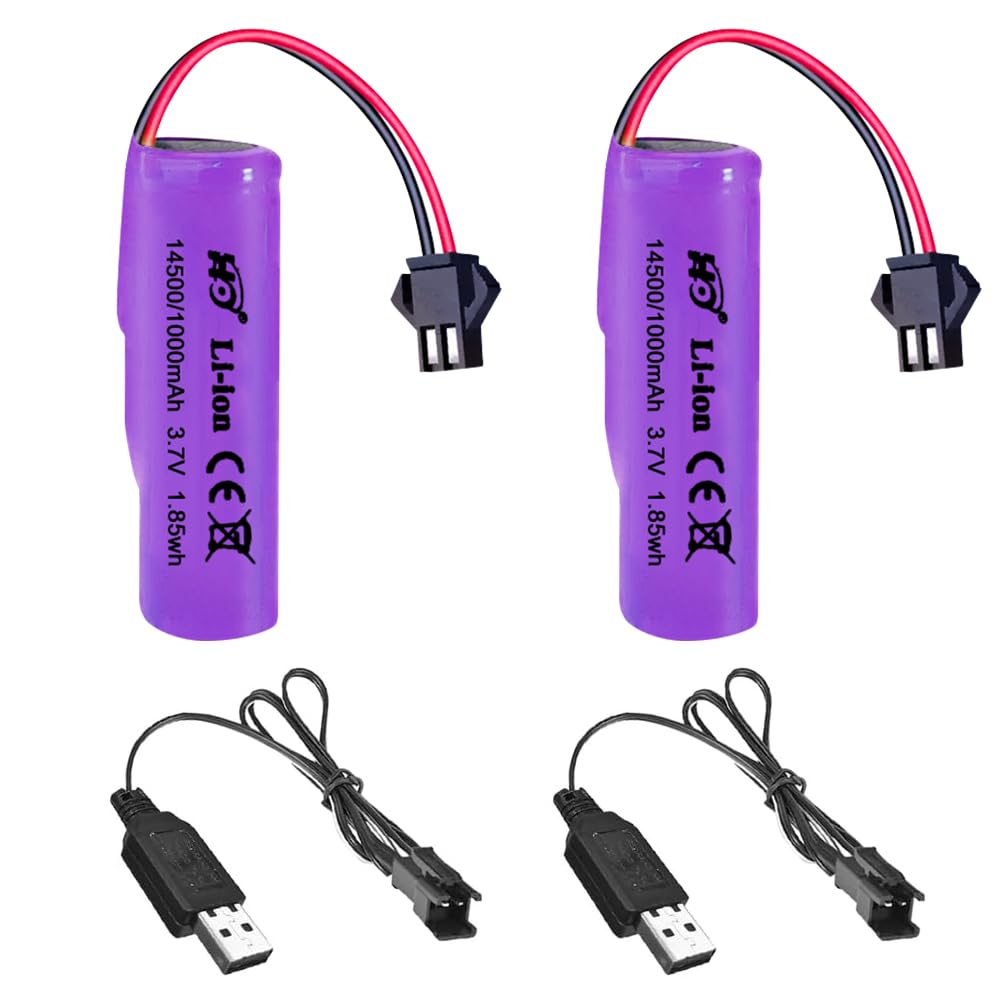 3.7V RC Akku, 2 Stück 1000mAh 3.7V Li-ion Akku, Wiederaufladbare Lithium-Batterien mit UBS Ladekabel SM-2P Stecker, Universal Li-Ion Battery Für RC Fahrzeuge Boote Panzer Auto Roboter