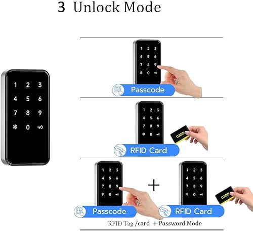 Miniatura 3 de Bloqueo RFID cerraduras digitales sin llave con contraseña y acceso a tarjetas, modos de desbloqueo doble y único, uso públicoprivado, teclado