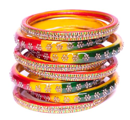 Image of Swara Creations Lah /Lac bangles red color Set, LAHTHI Churi Kundan work for Women and Girls(8 pcs)