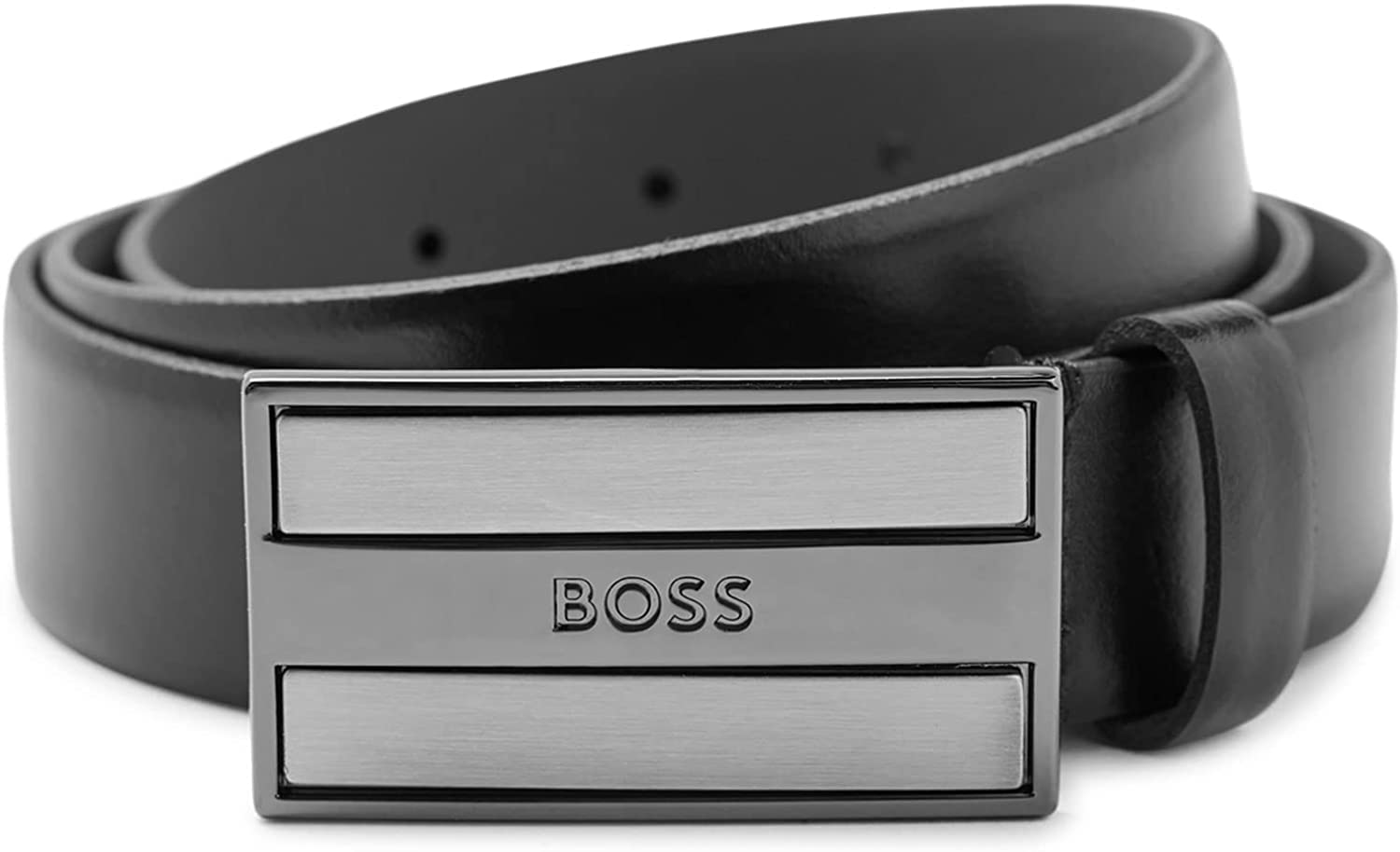 Hugo BossMen's Bexter Black Leather Silver Buckle Belt