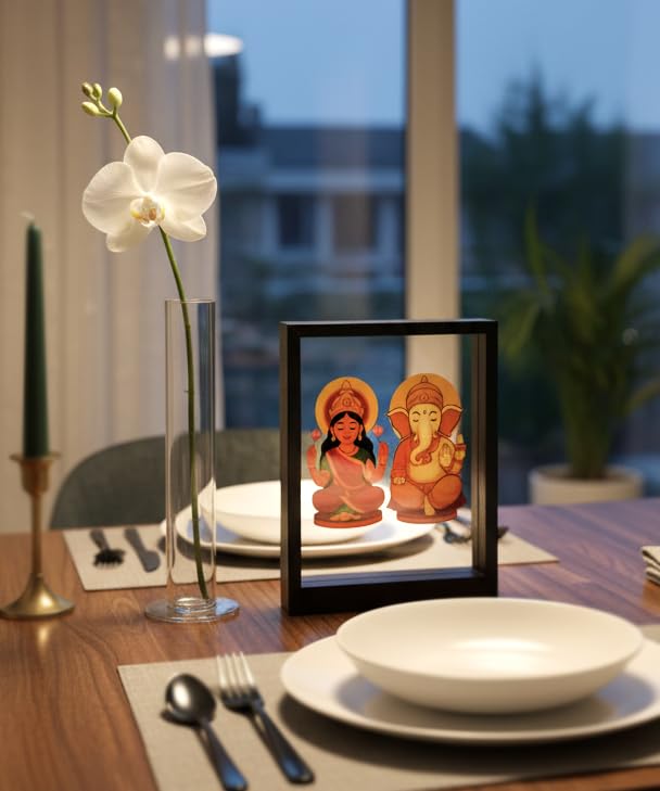 Image of Minimalist Wooden Home Decor Frame | Reusable Sliding Display with Changeable Sheets | Modern Living Room, Office & Table Decoration | Giftable Decor | Pintrest Shiva and Ganesh Laxmi Combo