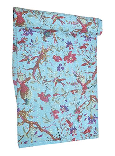 Couvre-lit indien authentique oiseau turquoise fait main avec amour - 2